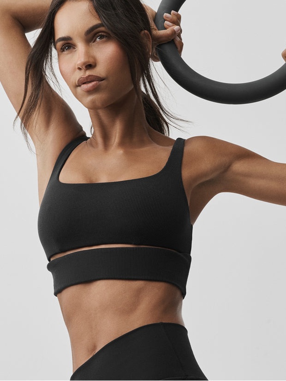 Alo Slit Bra Ribbed Square-Neck Sports Bralette - Black